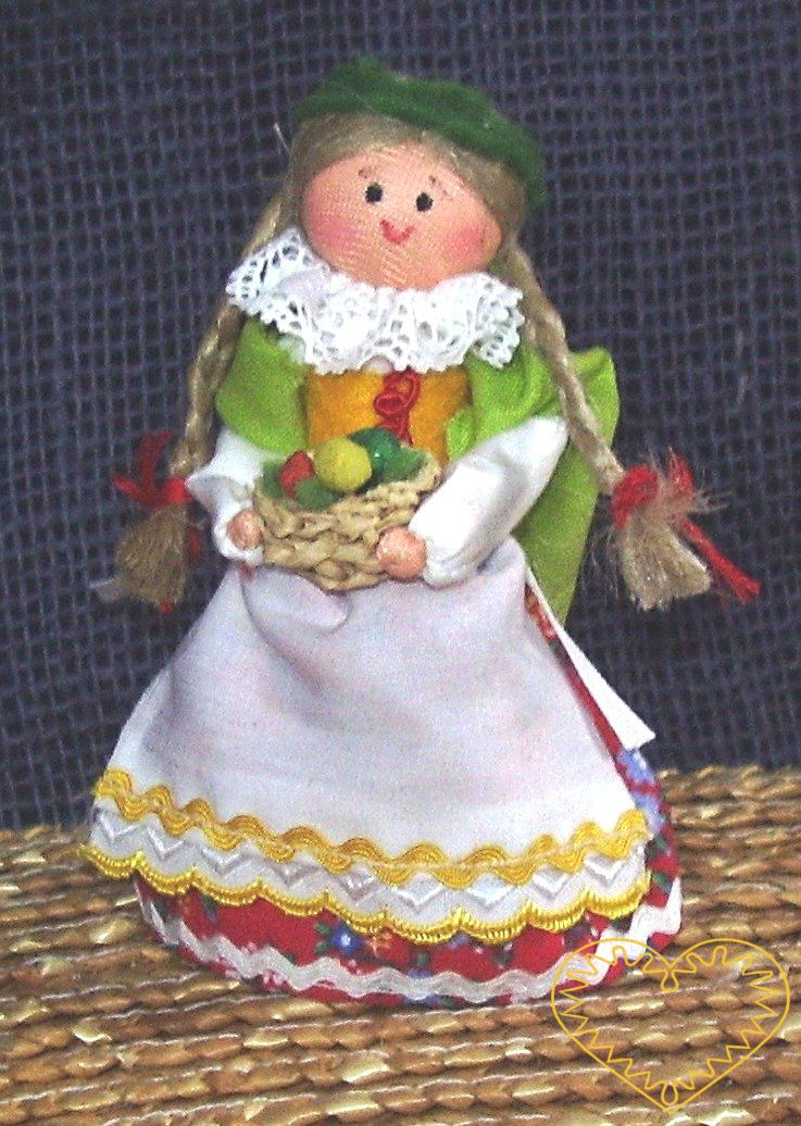 Velikonoční panenka s vejci - textilní figurka v prácheňském lidovém kroji, vysoká cca 10 cm. Malebný suvenýr čerpající z tradiční lidové kultury.
