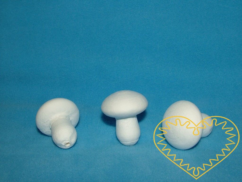 Velké houby z buničité vaty - výška 4 cm - sada 5 ks. Výborný materiál k dotváření dekorací. Lze malovat, polepovat. Vhodné pro aranžování.