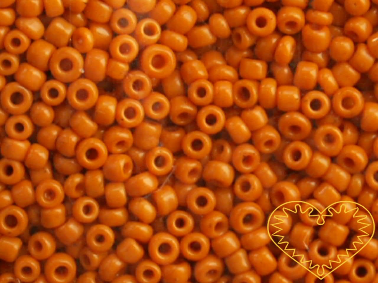 Oranžové neprůhledné skleněné korálky /rokajl velikosti 2 mm - velké balení 450 g. Korálky jsou vhodné pro tvoření s dětmi, pro tvorbu bižuterie a vánočních ozdob (stromečky z korálků, vánoční ozdoby, navlékané nebo ketlované náhrdelníky, náramky, ná
