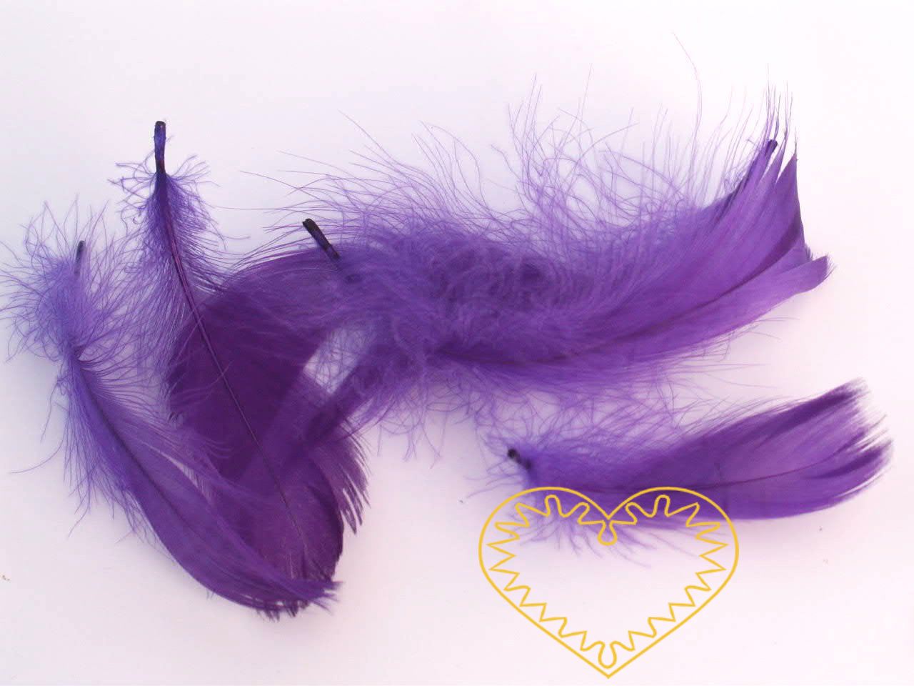 Peříčka fialová - balení 15 g (cca 250 kusů). Peříčka mají široké uplatnění jak při aranžování a výrobě dekorací, tak také např. při tvoření figurek ptáčků, andělíčků apod.