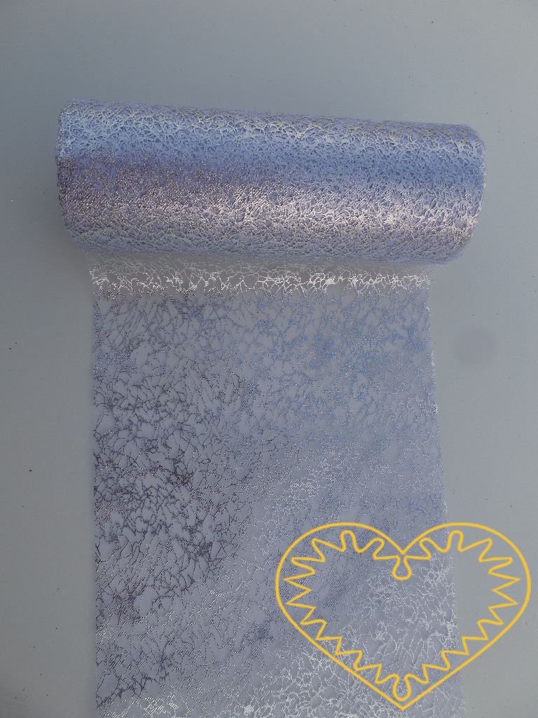 Stříbrná organza mramor - šíře 12 cm. Má zajímavou mramorovanou strukturu. Vhodná k dekorování, šití, aranžování, pro výzdobu slavnostní tabule, balení dárků, výrobu ozdob apod.