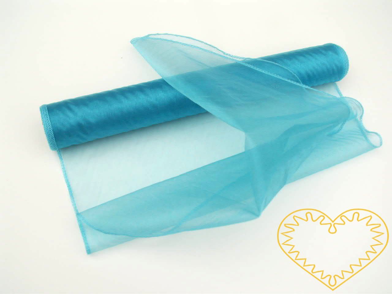 Organza tyrkysová - šíře 35 cm, délka 10 m, z obou stran obroubená. Organza má široké využítí - k dekoračním účelům, k šití, do květinových aranžmá, pro výzdobu slavnostní tabule, k balení dárků, jako mašle, na výrobu broží i dalších ozdob.