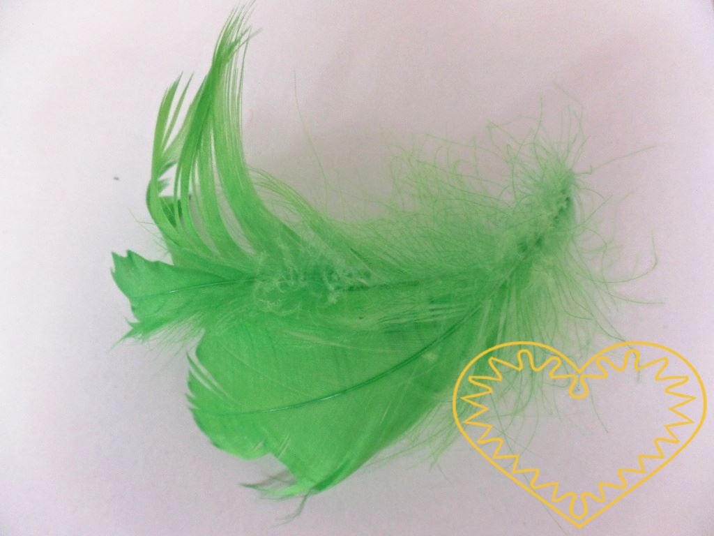 Peříčka sytě zelená - balení 15 g (cca 250 kusů). Peříčka mají široké uplatnění jak při aranžování a výrobě dekorací, tak také např. při tvoření figurek ptáčků, andělíčků apod.