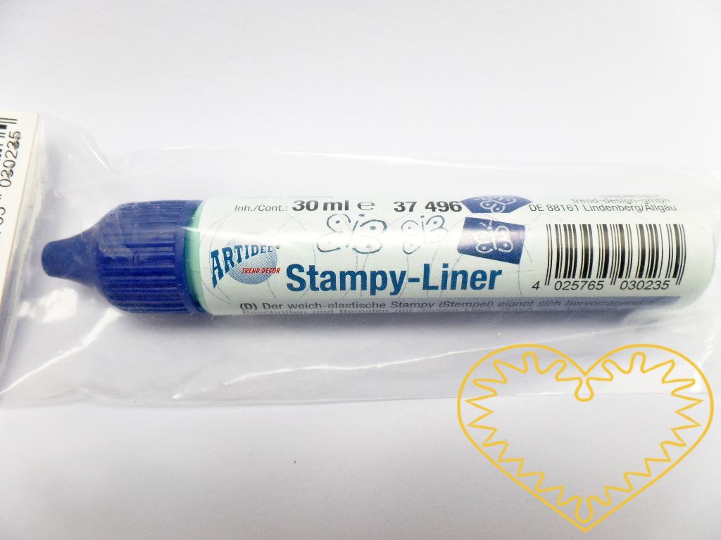 Razítkovací pero - Stampyliner. Tento speciální kreslící liner je určen k tvorbě vlastních razítek. Obsahuje speciální elastickou pěnovou latexovou emulzi, která velice dobře ulpívá na námi předpřipravených razítkovacích deskách (obj.č. 37502 nebo 37